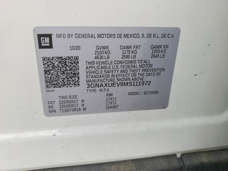 2021 Chevrolet Equinox მანქანა იყიდება აუქციონზე, vin: 3GNAXUEV9MS111972, აუქციონის ნომერი: 51274746