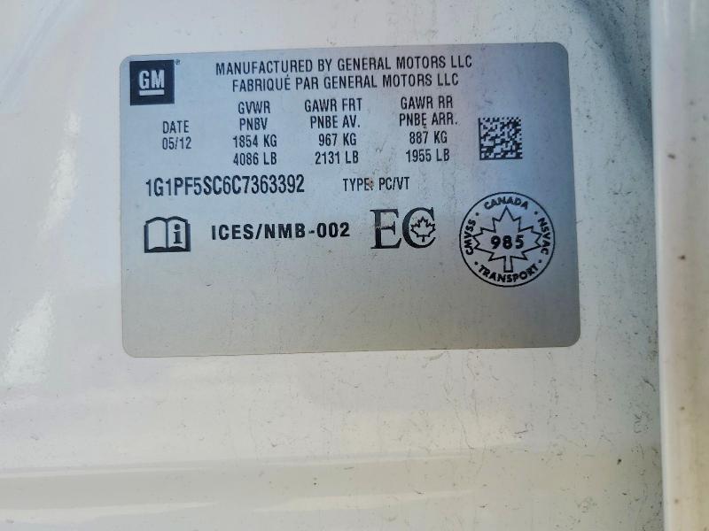 50548906 :رقم المزاد ، 1G1PF5SC6C7363392 vin ، 2012 Chevrolet Cruze مزاد بيع