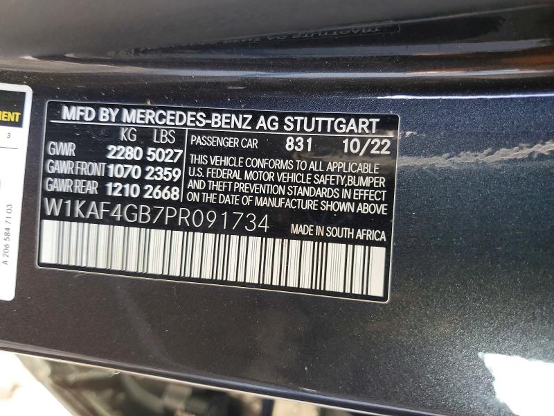 2023 Mercedes-benz C მანქანა იყიდება აუქციონზე, vin: W1KAF4GB7PR091734, აუქციონის ნომერი: 48623406