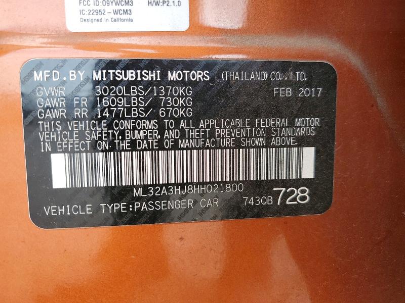 Продаж на аукціоні авто 2017 Mitsubishi Mirage, vin: ML32A3HJ8HH021800, номер лоту: 49941146