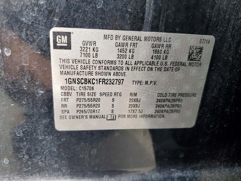 2015 Chevrolet Tahoe მანქანა იყიდება აუქციონზე, vin: 1GNSCBKC1FR232797, აუქციონის ნომერი: 51121076