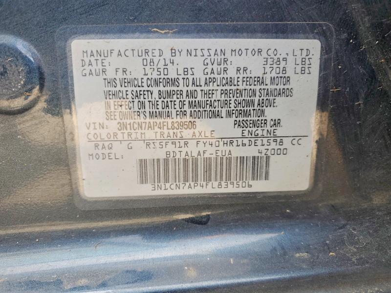 Aukcja sprzedaży 2015 Nissan Versa, vin: 3N1CN7AP4FL839506, numer aukcji: 50512706