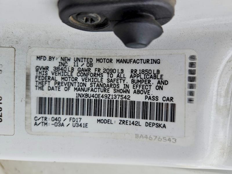 51111436 :رقم المزاد ، 1NXBU40E49Z137542 vin ، 2009 Toyota Corolla مزاد بيع