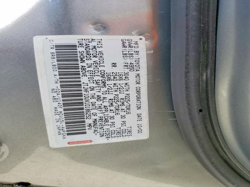 Продажа на аукционе авто 2001 Lexus Rx, vin: JTJHF10UX10186252, номер лота: 50960756