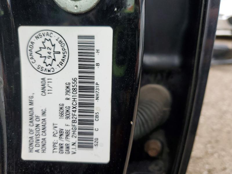 48241816 :رقم المزاد ، 2HGFB2F4XCH108556 vin ، 2012 Honda Civic مزاد بيع