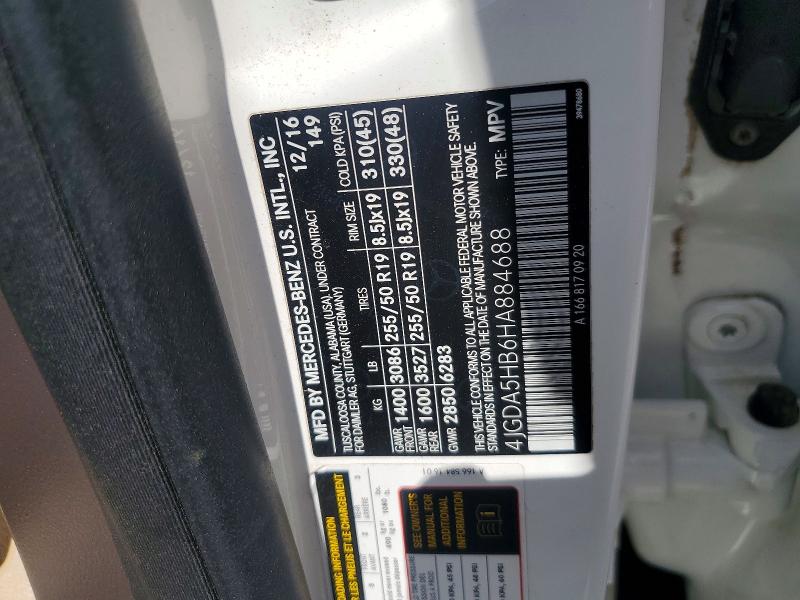 51409276 :رقم المزاد ، 4JGDA5HB6HA884688 vin ، 2017 Mercedes-benz Gle مزاد بيع