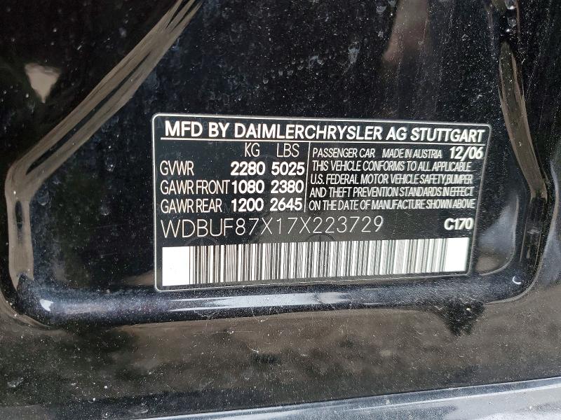 51010296 :رقم المزاد ، WDBUF87X17X223729 vin ، 2007 Mercedes-benz E مزاد بيع