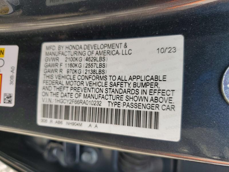 49788746 :رقم المزاد ، 1HGCY2F66RA010232 vin ، 2024 Honda Accord مزاد بيع