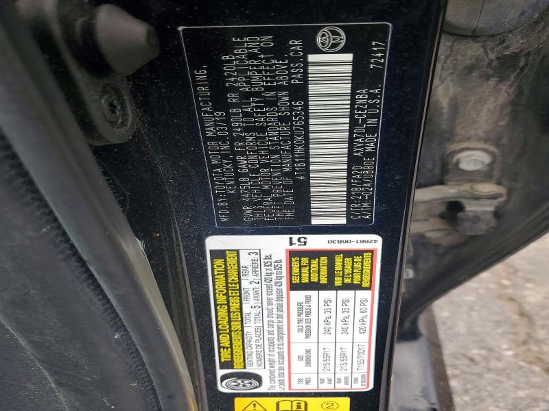 Продаж на аукціоні авто 2019 Toyota Camry, vin: 4T1B11HK0KU765346, номер лоту: 49768126