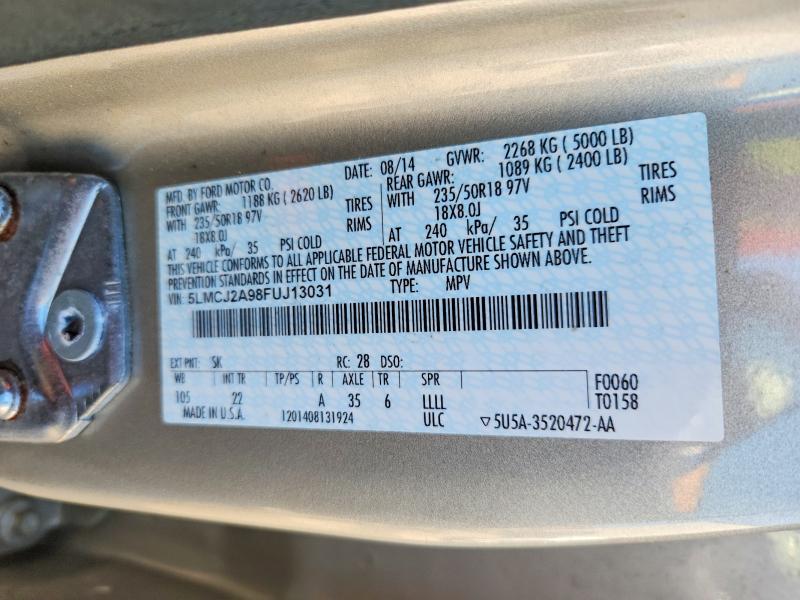 Auction sale of the 2015 Lincoln Mkc, vin: 5LMCJ2A98FUJ13031, lot number: 49480566