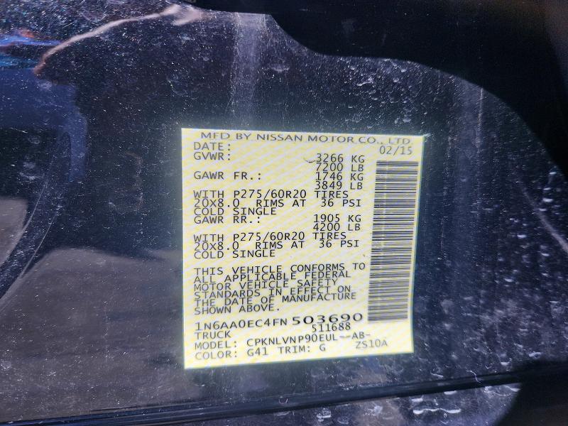 2015 Nissan Titan მანქანა იყიდება აუქციონზე, vin: 1N6AA0EC4FN503690, აუქციონის ნომერი: 50887006