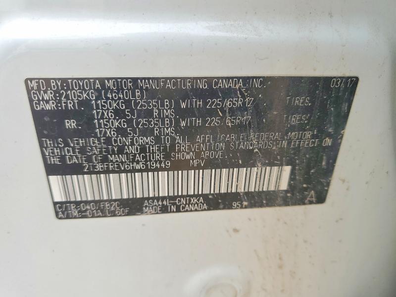 50809876 :رقم المزاد ، 2T3BFREV6HW619449 vin ، 2017 Toyota Rav4 مزاد بيع