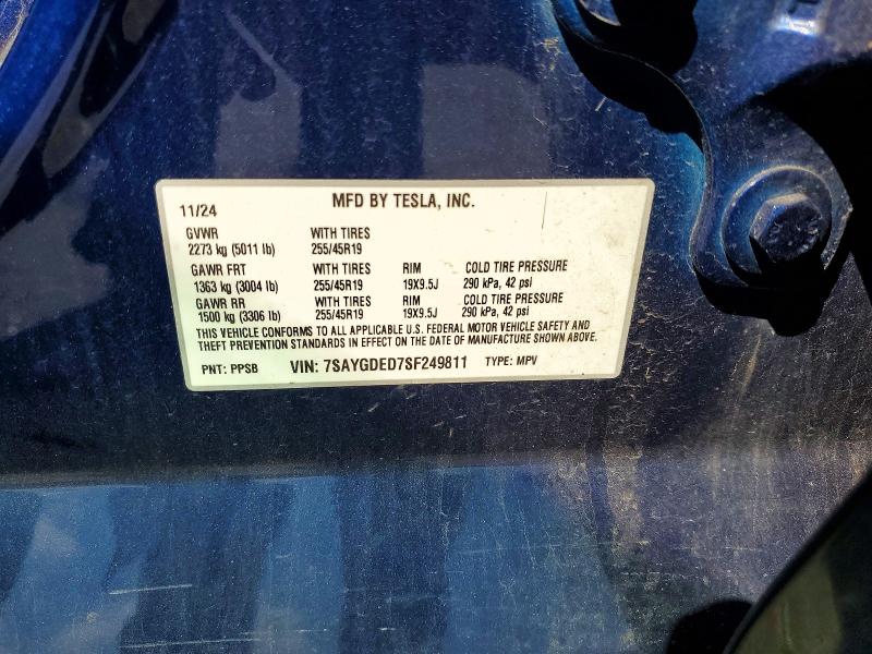 2025 Tesla Model Y მანქანა იყიდება აუქციონზე, vin: 7SAYGDED7SF249811, აუქციონის ნომერი: 48531856