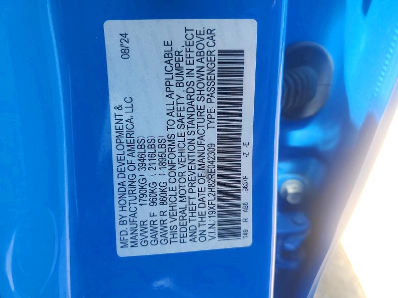 Aukcja sprzedaży 2024 Honda Civic, vin: 19XFL2H82RE042309, numer aukcji: 50403656