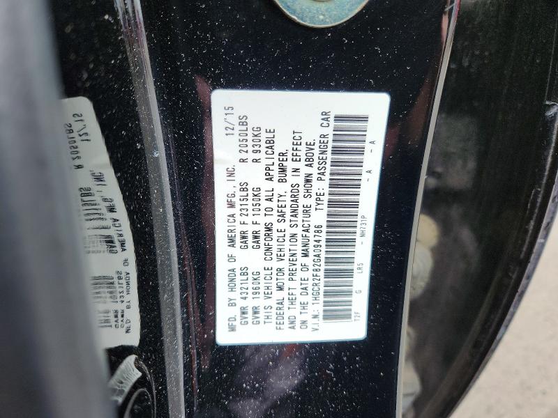 50769656 :رقم المزاد ، 1HGCR2F82GA094786 vin ، 2016 Honda Accord مزاد بيع