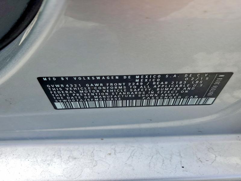 50300886 :رقم المزاد ، 3VWD07AJ5FM310634 vin ، 2015 Volkswagen Jetta مزاد بيع