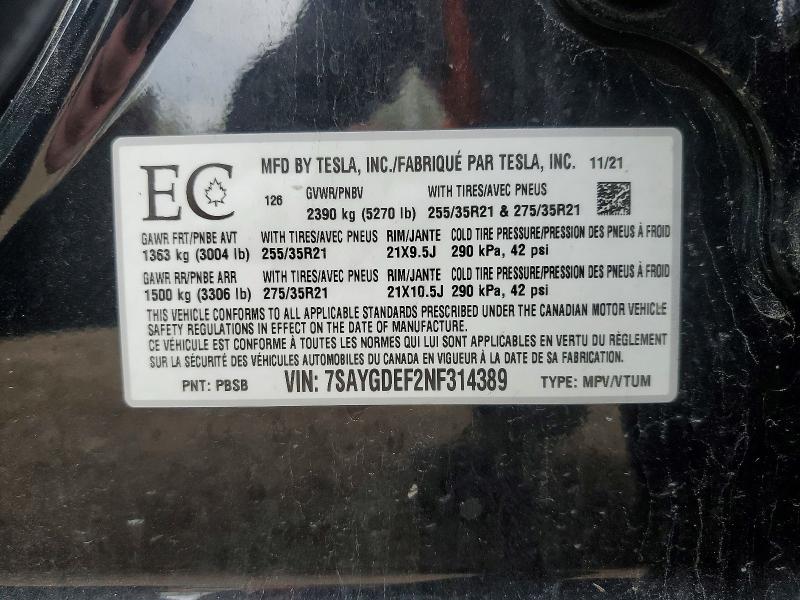 Aukcja sprzedaży 2022 Tesla Model Y, vin: 7SAYGDEF2NF314389, numer aukcji: 50930266