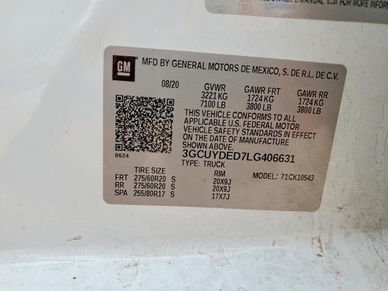 48802996 :رقم المزاد ، 3GCUYDED7LG406631 vin ، 2020 Chevrolet Silverado مزاد بيع