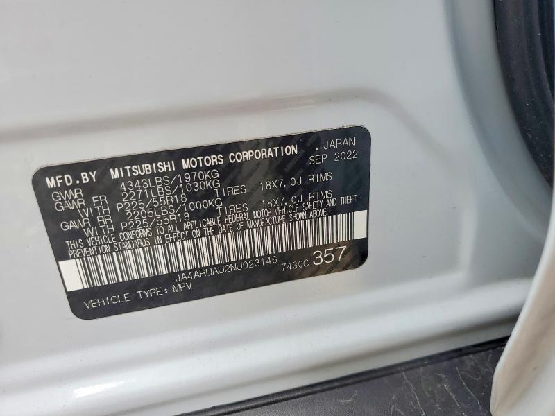 2022 Mitsubishi Outlander Sport მანქანა იყიდება აუქციონზე, vin: JA4ARUAU2NU023146, აუქციონის ნომერი: 51826756