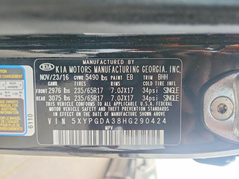 46218356 :رقم المزاد ، 5XYPGDA38HG290424 vin ، 2017 Kia Sorento مزاد بيع