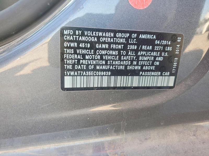 Aukcja sprzedaży 2014 Volkswagen Passat, vin: 1VWAT7A35EC099639, numer aukcji: 50437006