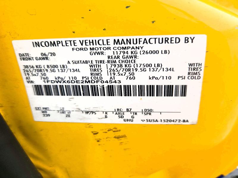 Aukcja sprzedaży 2021 Ford F650, vin: 1FDWX6DE2MDF04543, numer aukcji: 52234416