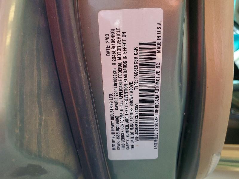 Продажа на аукционе авто 2003 Subaru Legacy, vin: 4S3BH675137644351, номер лота: 49768856