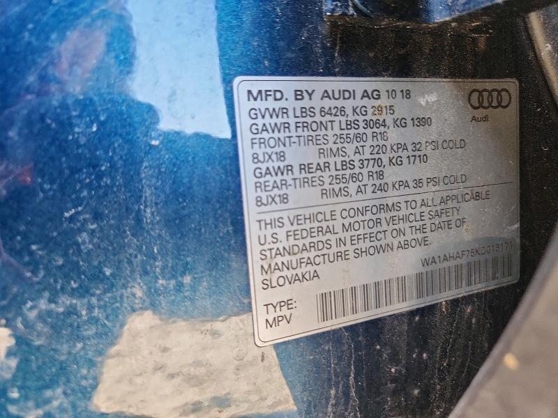 49177336 :رقم المزاد ، WA1AHAF75KD015171 vin ، 2019 Audi Q7 مزاد بيع