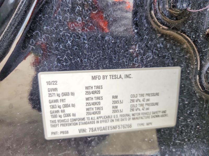 Продаж на аукціоні авто 2022 Tesla Model Y, vin: 7SAYGAEE5NF576266, номер лоту: 52185586