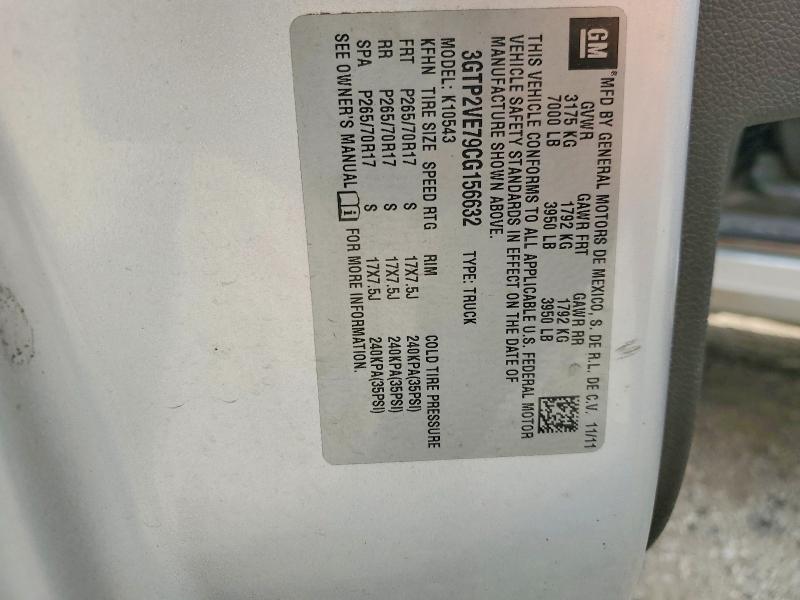 49652576 :رقم المزاد ، 3GTP2VE79CG156632 vin ، 2012 Gmc Sierra مزاد بيع