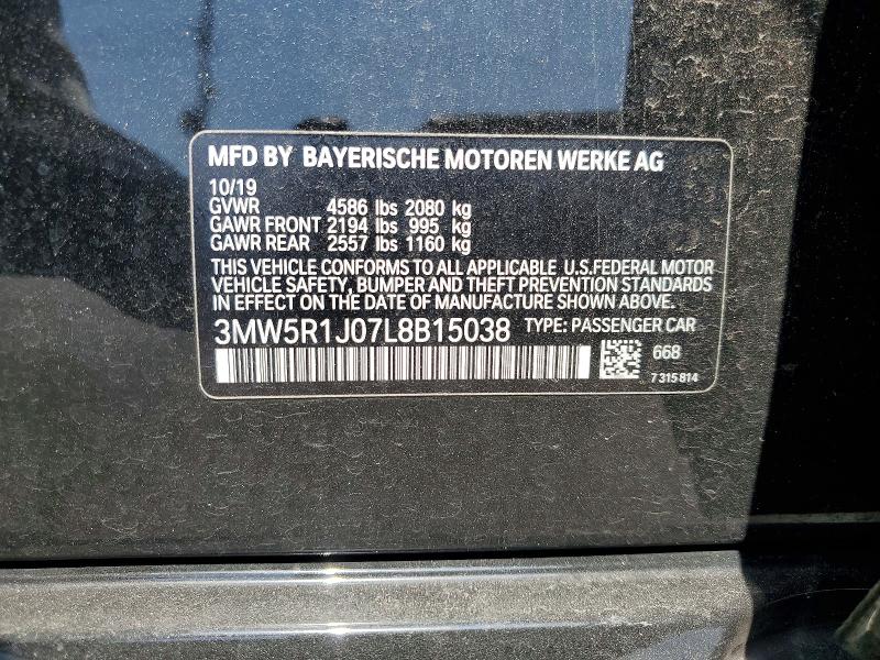 2020 Bmw 330i მანქანა იყიდება აუქციონზე, vin: 3MW5R1J07L8B15038, აუქციონის ნომერი: 52077496