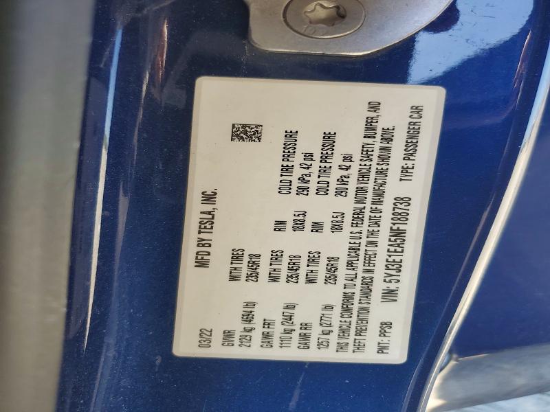 Продажа на аукционе авто 2022 Tesla Model 3, vin: 5YJ3E1EA5NF188738, номер лота: 48540916