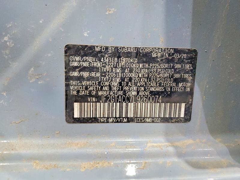 Aukcja sprzedaży 2020 Subaru Crosstrek, vin: JF2GTACC7L9260074, numer aukcji: 49142736