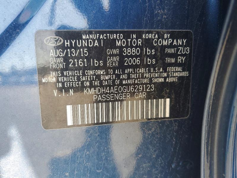 50948856 :رقم المزاد ، KMHDH4AE0GU629123 vin ، 2016 Hyundai Elantra مزاد بيع
