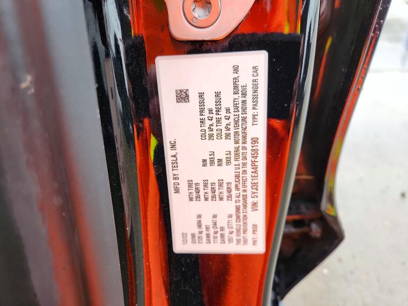 2023 Tesla Model 3 მანქანა იყიდება აუქციონზე, vin: 5YJ3E1EA4PF458190, აუქციონის ნომერი: 50792316