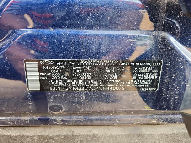 Продажа на аукционе авто 2022 Hyundai Santa Fe, vin: 5NMS3DAJ7NH440075, номер лота: 50172836