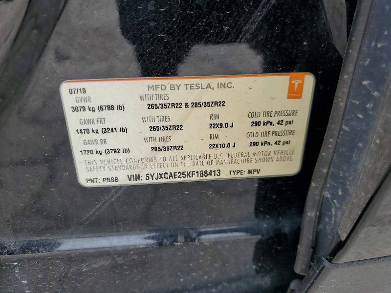 Продажа на аукционе авто 2019 Tesla Model X, vin: 5YJXCAE25KF188413, номер лота: 50957076