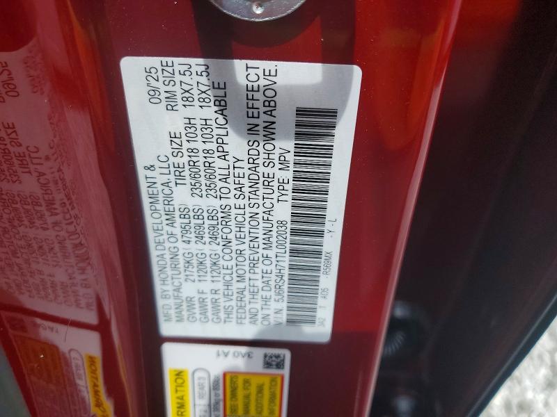 2026 Honda Cr-v მანქანა იყიდება აუქციონზე, vin: 5J6RS4H71TL002038, აუქციონის ნომერი: 49922956