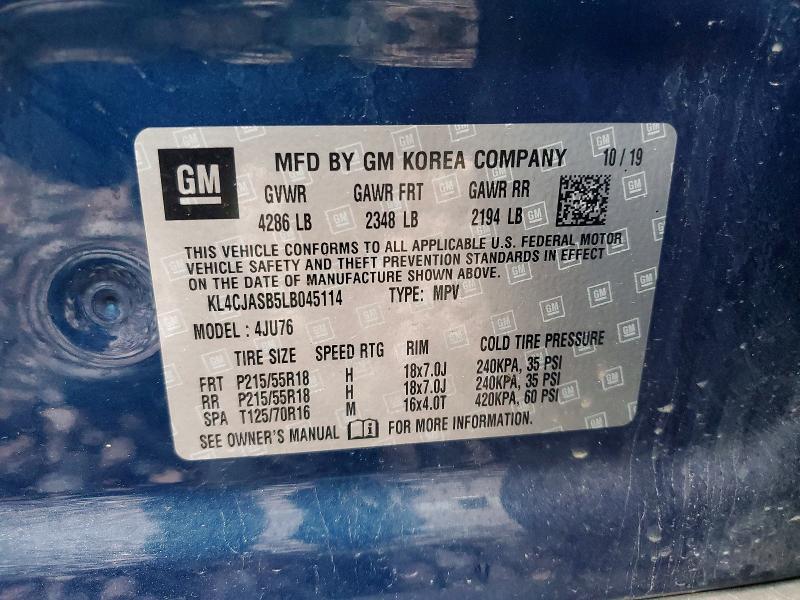 2020 Buick Encore მანქანა იყიდება აუქციონზე, vin: KL4CJASB5LB045114, აუქციონის ნომერი: 50118446
