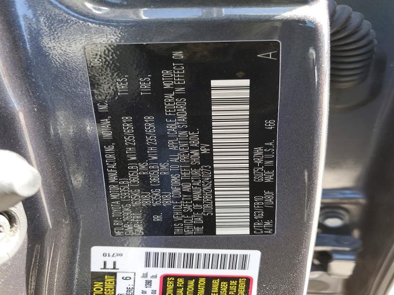 2022 Toyota Highlander მანქანა იყიდება აუქციონზე, vin: 5TDBZRBH2NS240273, აუქციონის ნომერი: 50502966