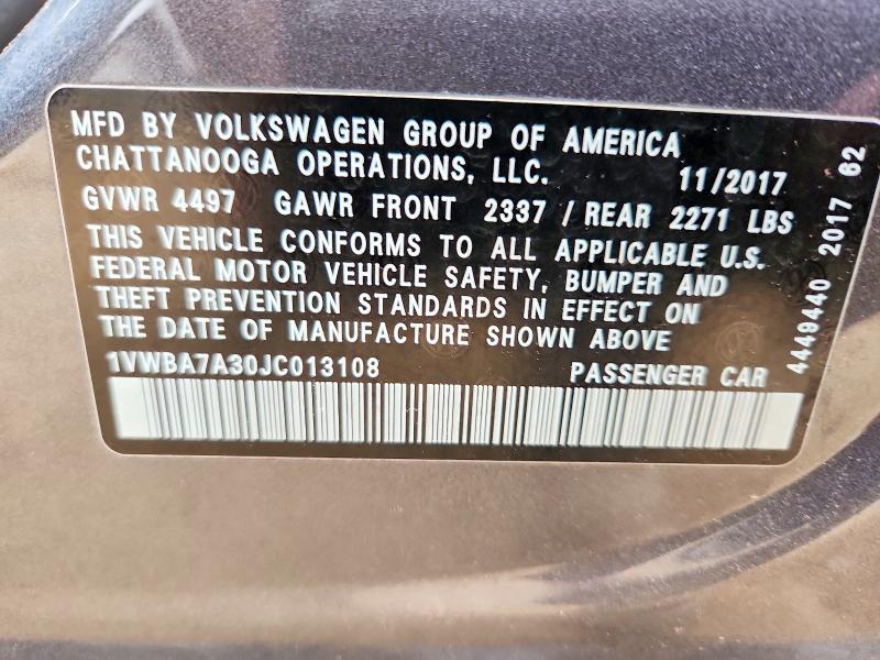 Aukcja sprzedaży 2018 Volkswagen Passat, vin: 1VWBA7A30JC013108, numer aukcji: 48240956