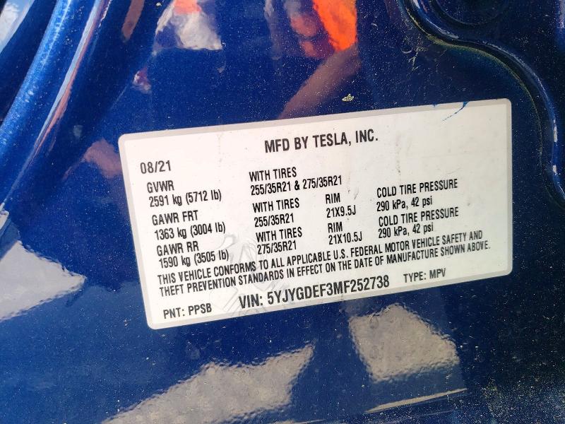 Aukcja sprzedaży 2021 Tesla Model Y, vin: 5YJYGDEF3MF252738, numer aukcji: 48526986
