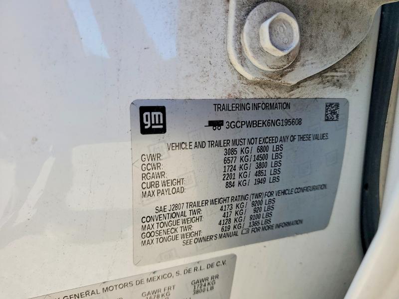 2022 Chevrolet Silverado Ltd მანქანა იყიდება აუქციონზე, vin: 3GCPWBEK6NG195608, აუქციონის ნომერი: 50803676