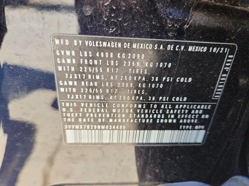 Aukcja sprzedaży 2022 Volkswagen Taos, vin: 3VVMX7B29NM034495, numer aukcji: 48769736