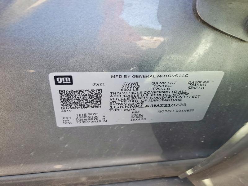 48702406 :رقم المزاد ، 1GKKNKLA3MZ210723 vin ، 2021 Gmc Acadia مزاد بيع