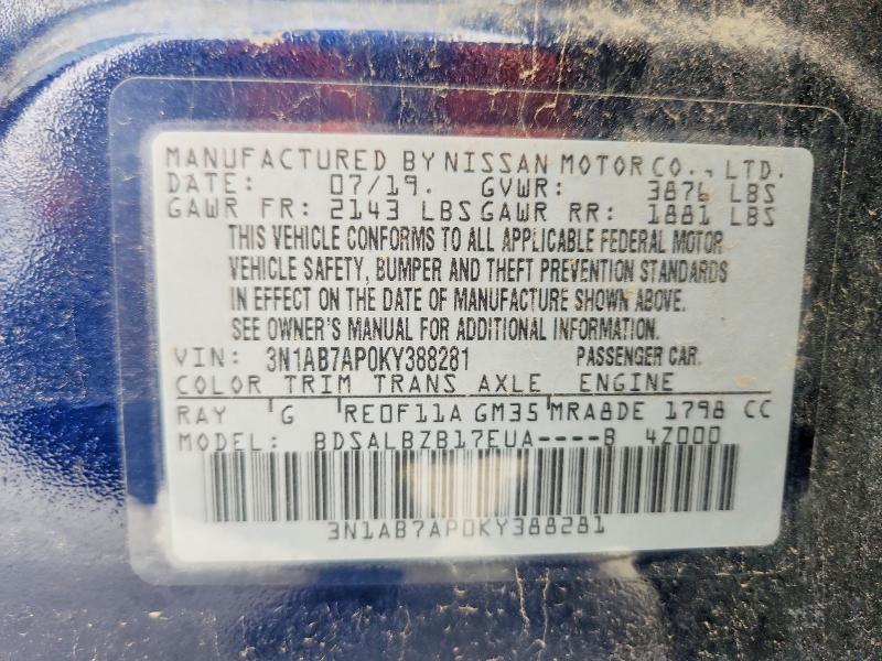 Продажа на аукционе авто 2019 Nissan Sentra, vin: 3N1AB7AP0KY388281, номер лота: 51208556