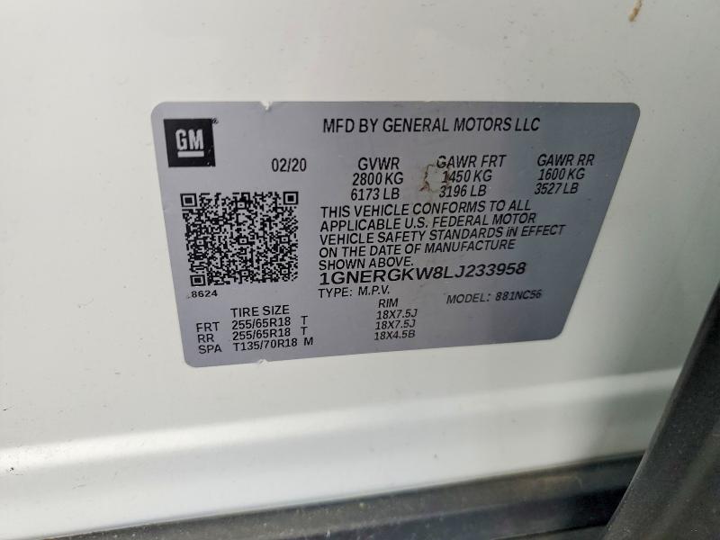 Aukcja sprzedaży 2020 Chevrolet Traverse, vin: 1GNERGKW8LJ233958, numer aukcji: 51677106