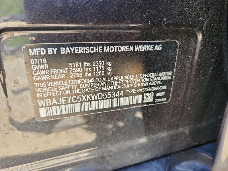 51594786 :رقم المزاد ، WBAJE7C5XKWD55344 vin ، 2019 Bmw 540 مزاد بيع