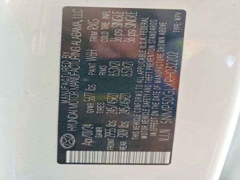51160356 :رقم المزاد ، 5NMP5DGLXRH032202 vin ، 2024 Hyundai Santa Fe مزاد بيع