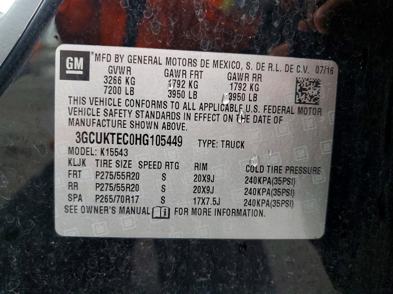 Продаж на аукціоні авто 2017 Chevrolet Silverado, vin: 3GCUKTEC0HG105449, номер лоту: 48257996